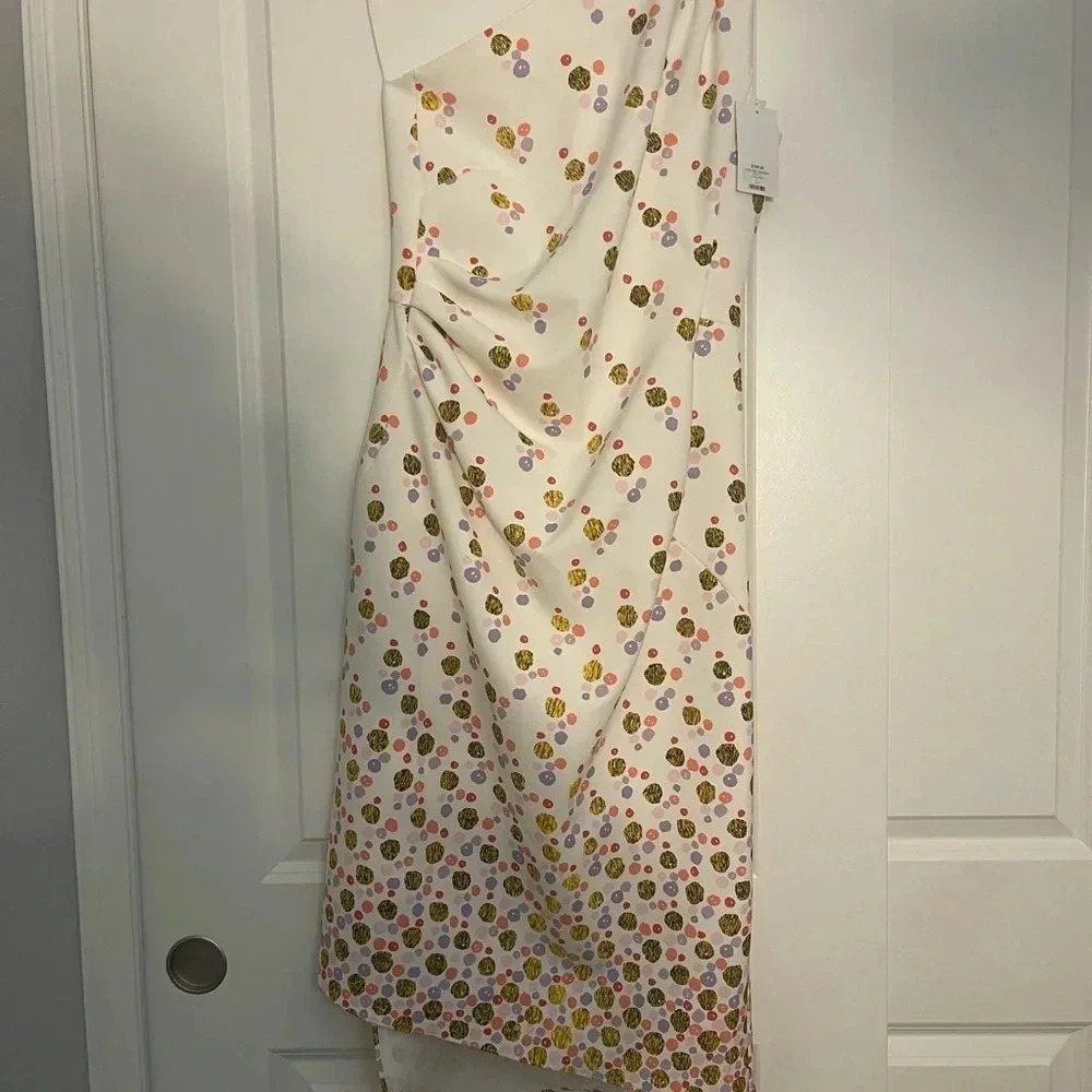 NWT Peter Pilotto Polka Dot Cady One-Shoulder Dress UK size 12, US size 8, White - Picture 3 of 8